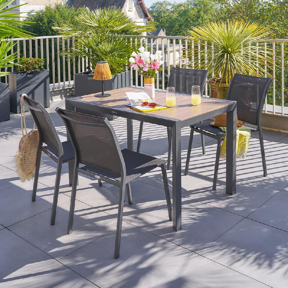 Hesperide Ensemble Table De Jardin ÉVASION + 4 Chaises Empilables ESSENTIA Graphite