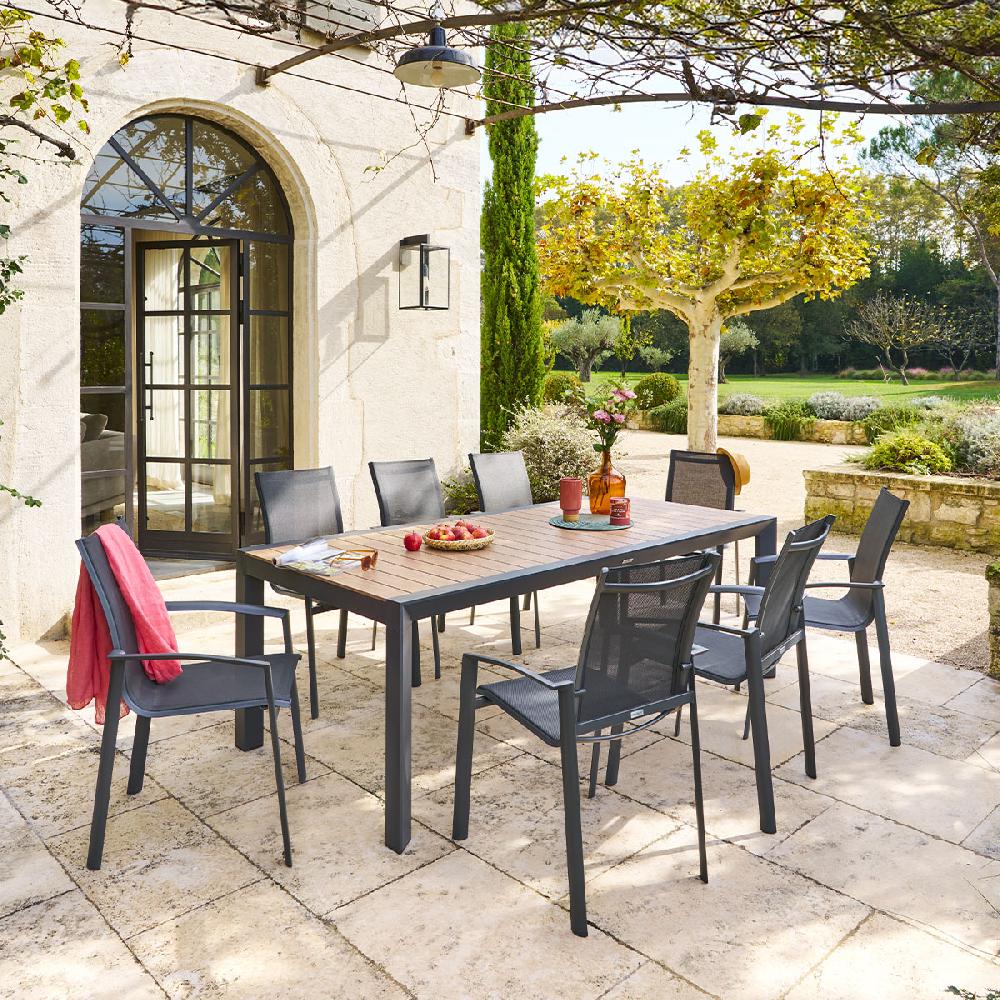 hesperide Ensemble table de jardin ÉVASION + 8 fauteuils AXANT Graphite