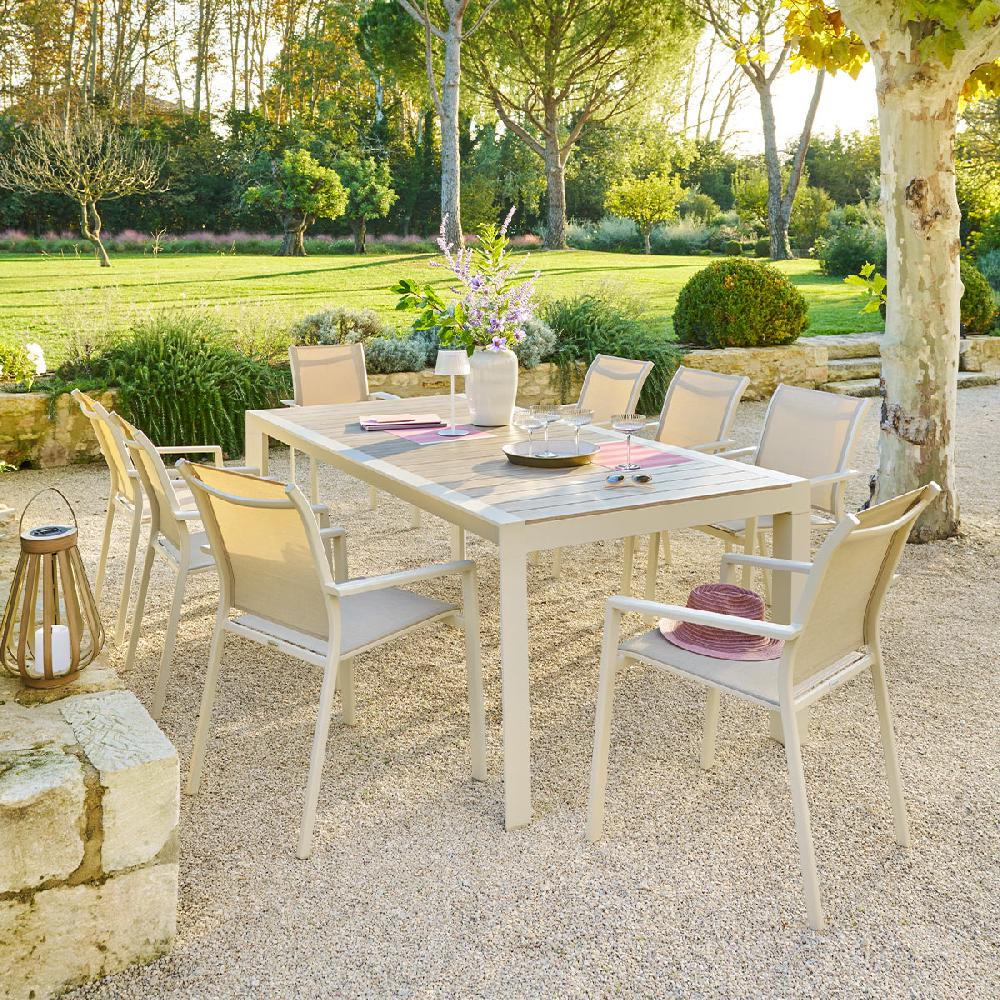 hesperide Ensemble table de jardin ÉVASION + 8 fauteuils ESSENTIA Lin & Argile