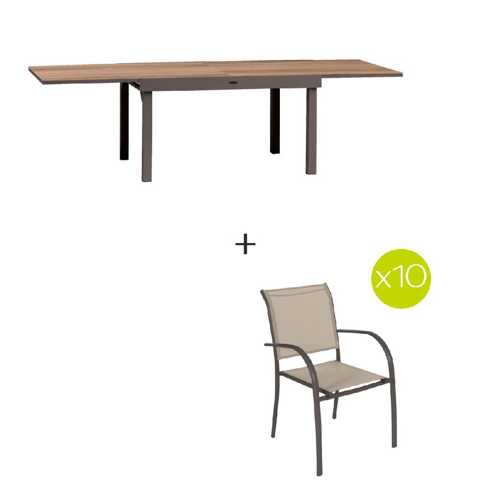 Hesperide Ensemble Table De Jardin Extensible + 10 Fauteuils Empilables PIAZZA Houblon & Tonka