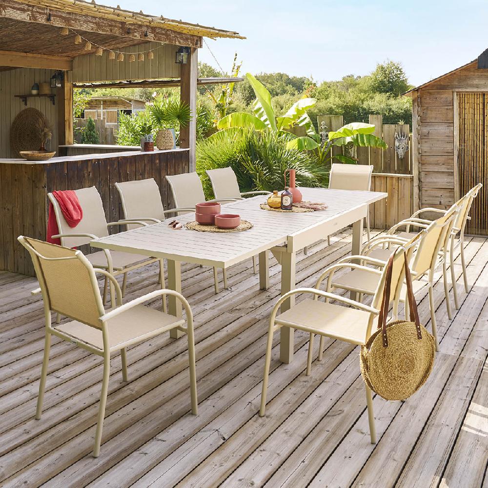 hesperide Ensemble table de jardin extensible + 10 fauteuils empilables PIAZZA Argile