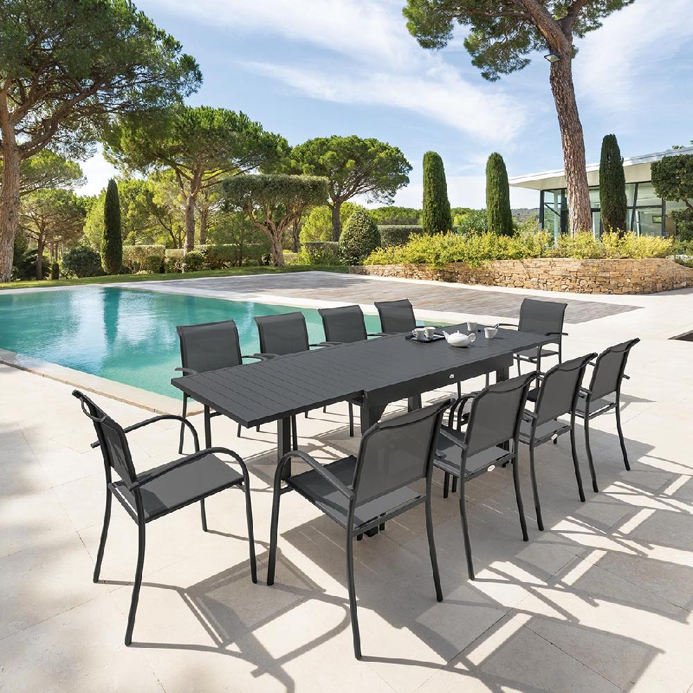 hesperide Ensemble table de jardin extensible + 10 fauteuils PIAZZA Graphite