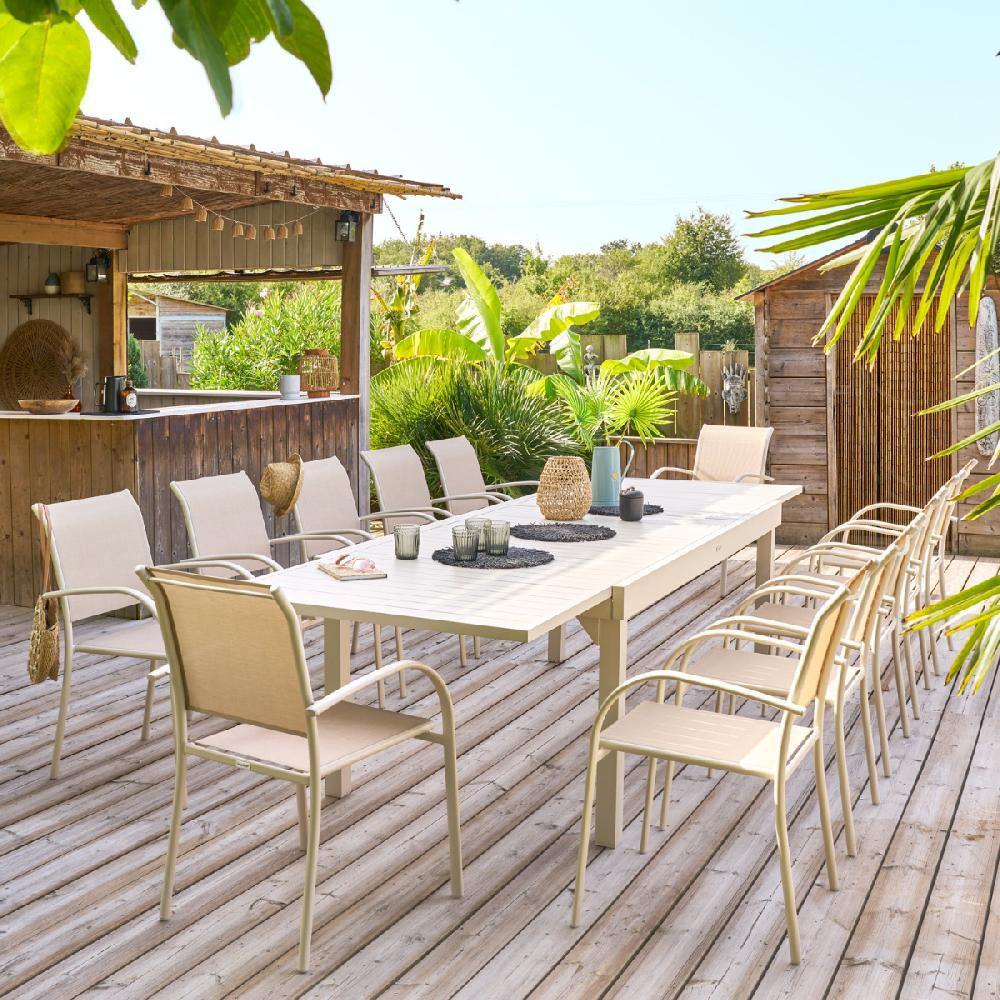 Hesperide Ensemble Table De Jardin Extensible + 12 Fauteuils Empilables PIAZZA Argile