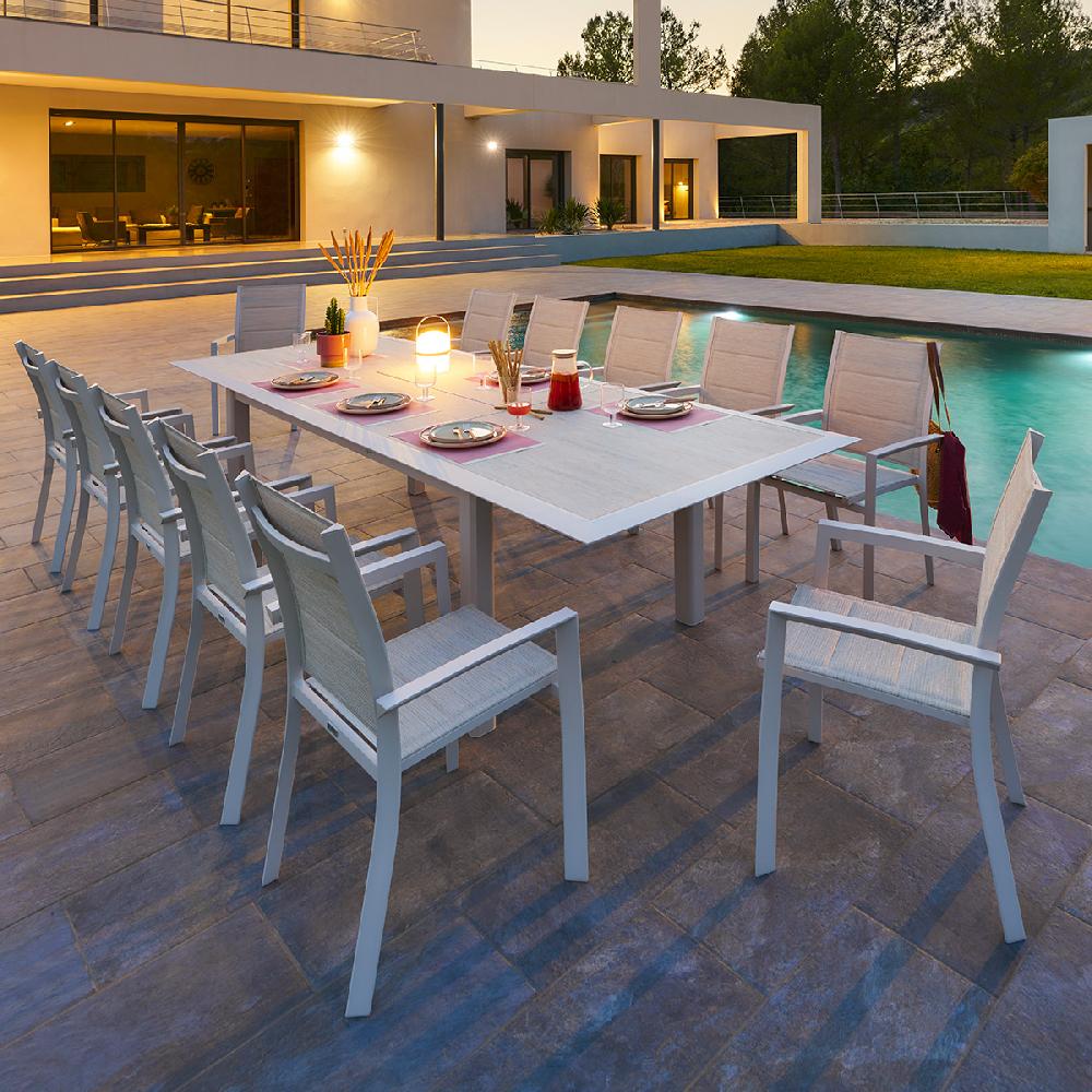 hesperide Ensemble table de jardin extensible + 12 fauteuils empilables ALLURE Avoine