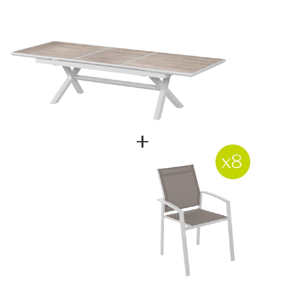 Hesperide Ensemble Table De Jardin Extensible + 8 Fauteuils AXIOME Blanc