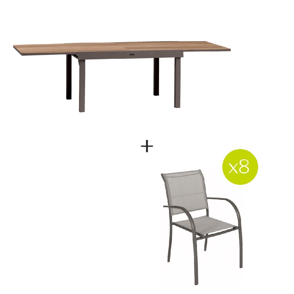 hesperide Ensemble table de jardin extensible + 8 fauteuils PIAZZA Tonka