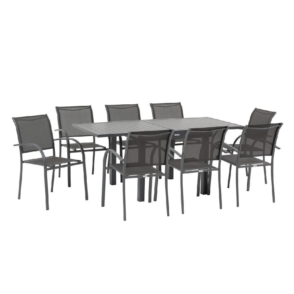 Hesperide Ensemble Table De Jardin Extensible + 8 Fauteuils PIAZZA Graphite