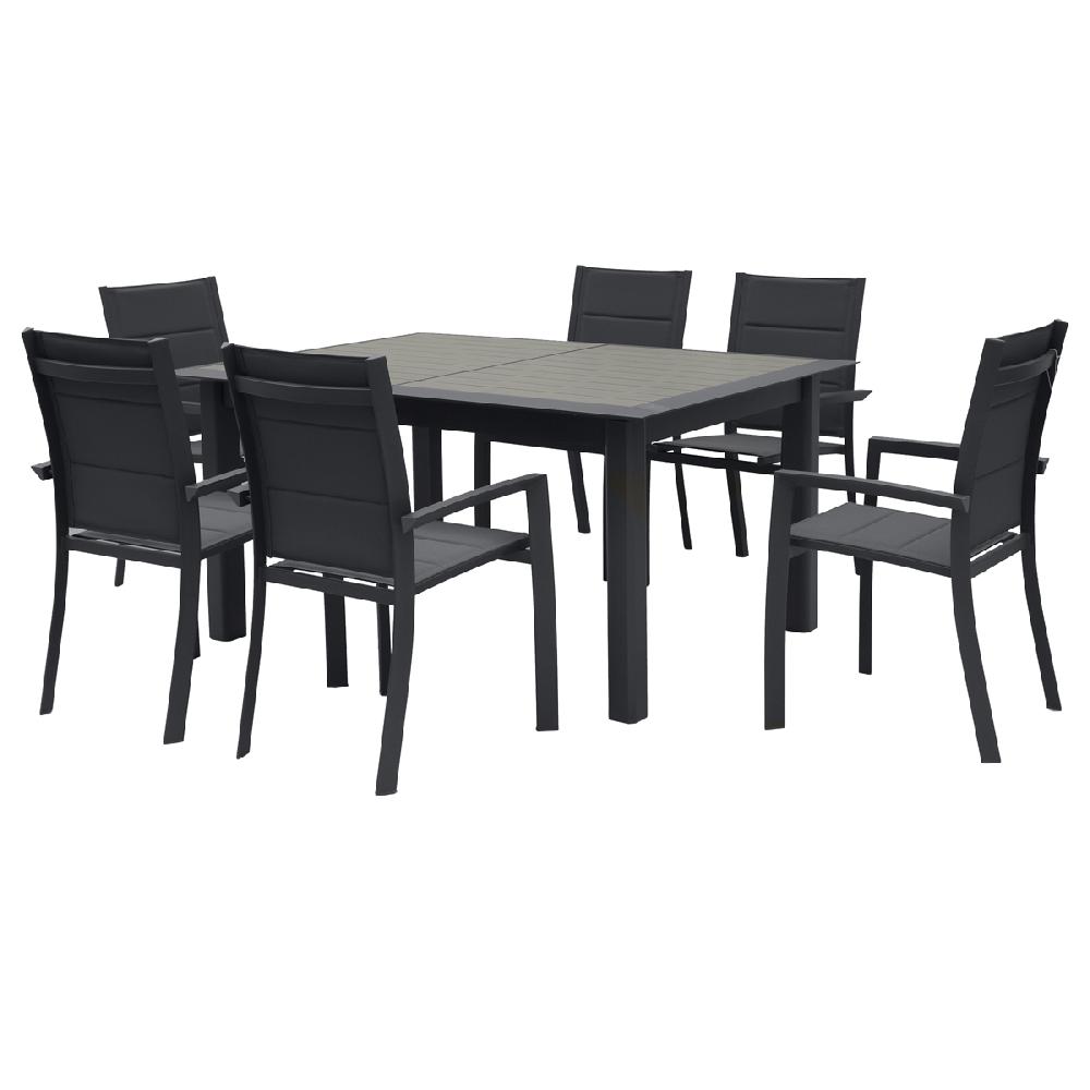 Hesperide Ensemble Table De Jardin Extensible ALLURE Effet Bois + 6 Fauteuils ALLURE Graphite