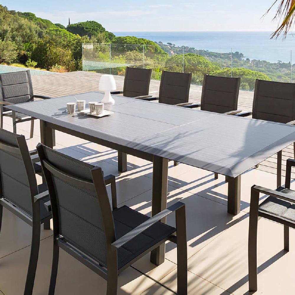 hesperide Ensemble table de jardin extensible ALLURE Effet bois + 6 fauteuils ALLURE Graphite