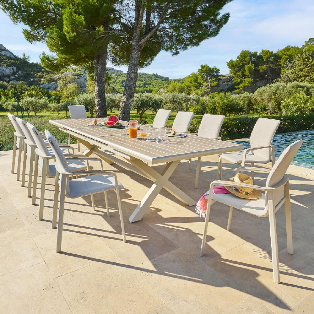 hesperide Ensemble table de jardin extensible AXIOME + 10 fauteuils empilables DIESE Argile