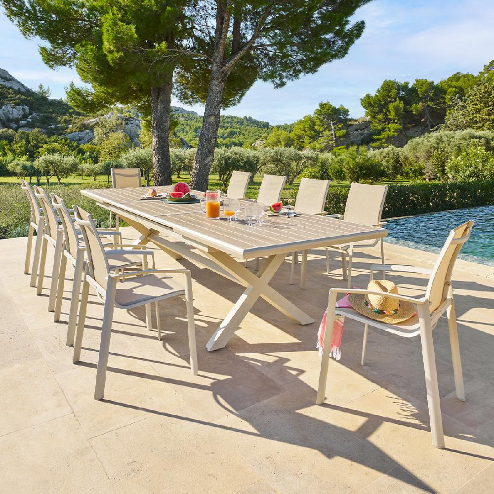 hesperide Ensemble table de jardin extensible AXIOME + 10 fauteuils empilables AXANT Lin & Argile