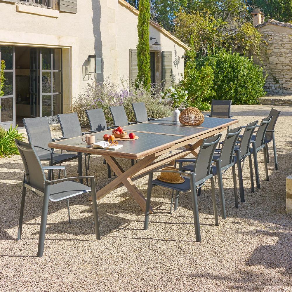 hesperide Ensemble table de jardin extensible AXIOME + 12 fauteuils empilables AXANT Graphite