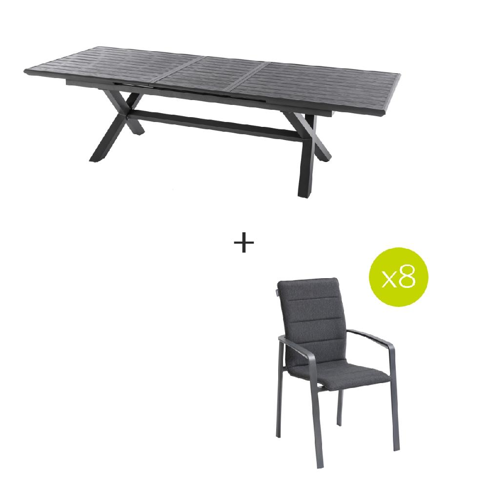 Hesperide Ensemble Table De Jardin Extensible AXIOME Ardoise Granitée + 8 Fauteuils DIÈSE