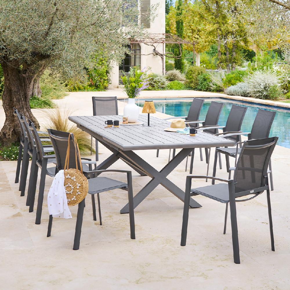 Hesperide Ensemble Table De Jardin Extensible AXIOME Ardoise Granitée + 10 Fauteuils AXANT