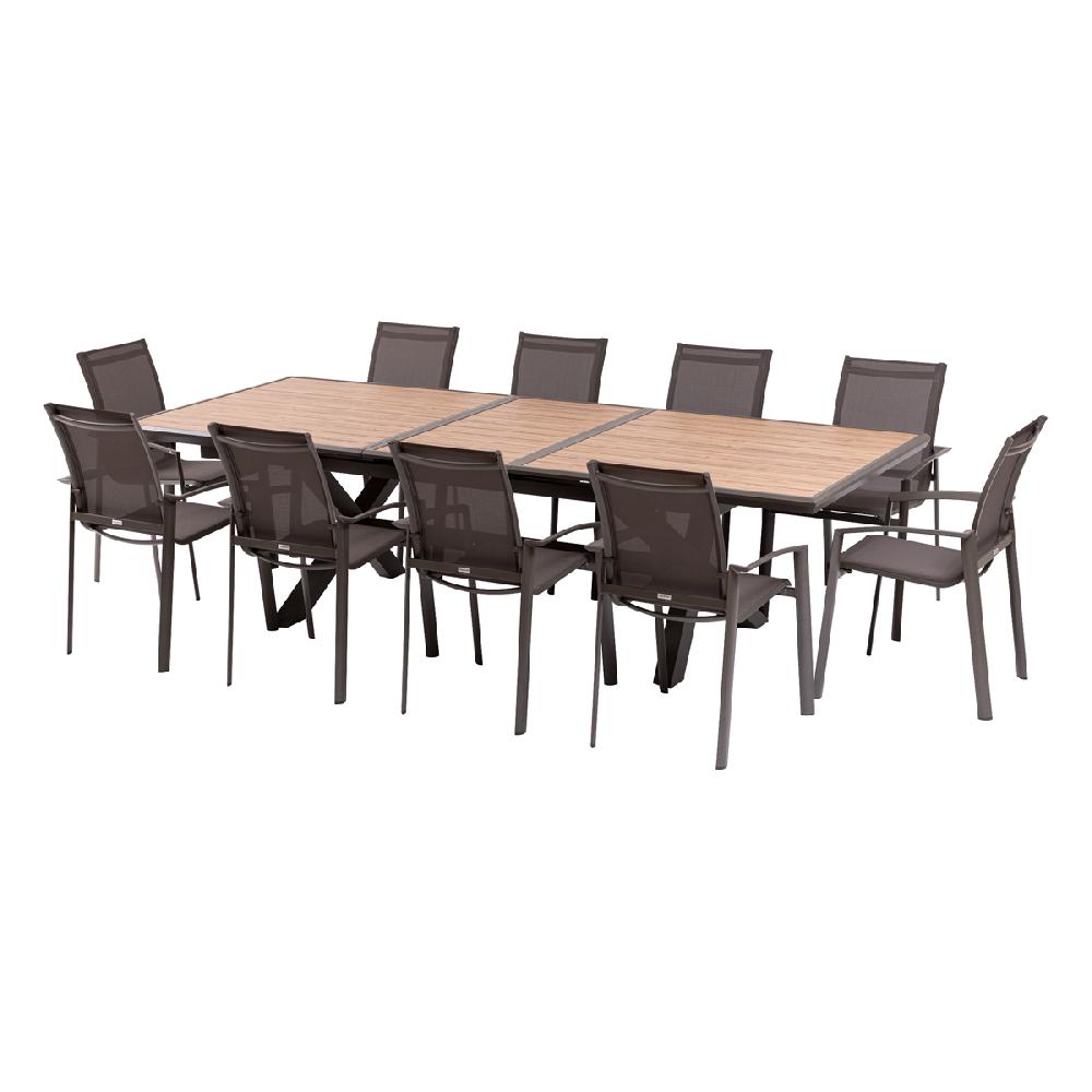 hesperide Ensemble table de jardin extensible AXIOME Effet bois honey + 10 fauteuils AXANT Praline