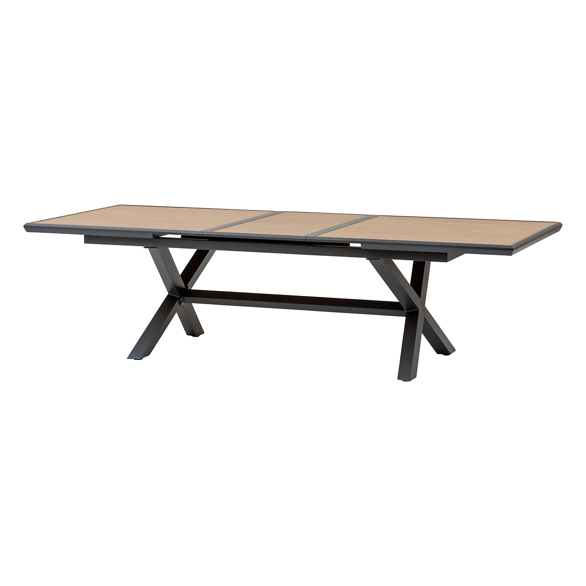 Hesperide Ensemble Table De Jardin Extensible AXIOME Effet Teck Noix + 10 Fauteuils AXANT Graphite