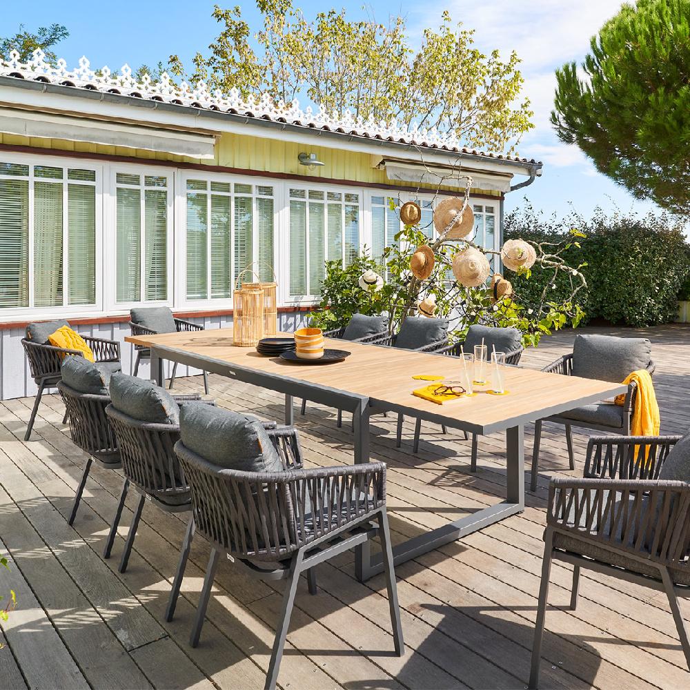 hesperide Ensemble table de jardin extensible CORVO + 10 fauteuils ORIENGO Graphite