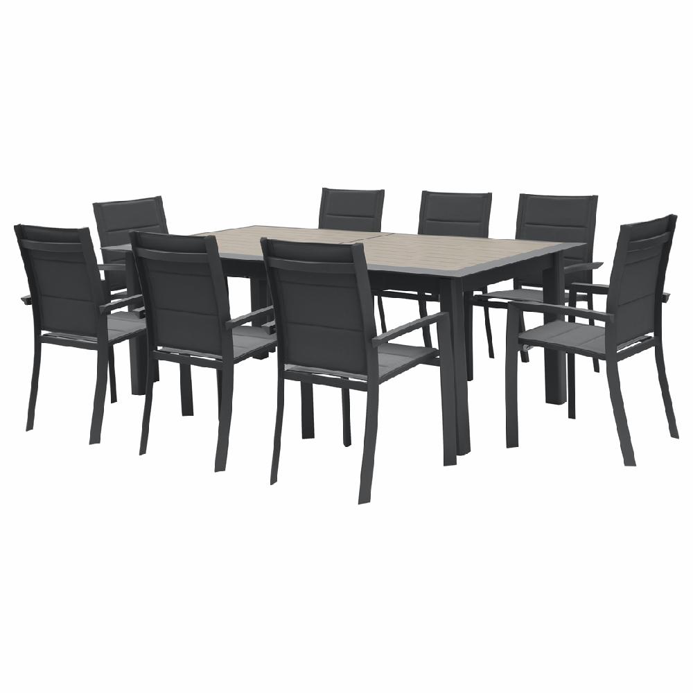 Hesperide Ensemble Table De Jardin Extensible Effet Bois + 8 Fauteuils ALLURE Graphite