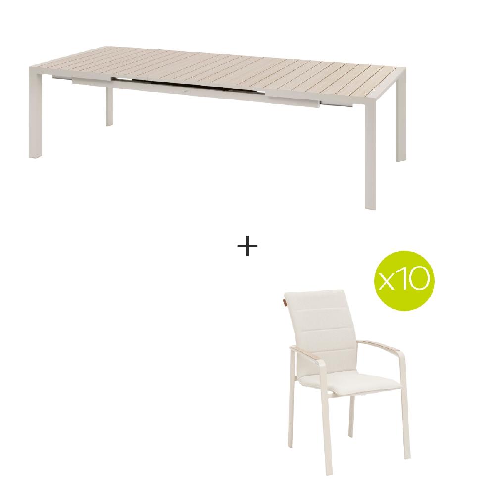 Hesperide Ensemble Table De Jardin Extensible ÉVASION + 10 Fauteuils Empilables DIESE Argile