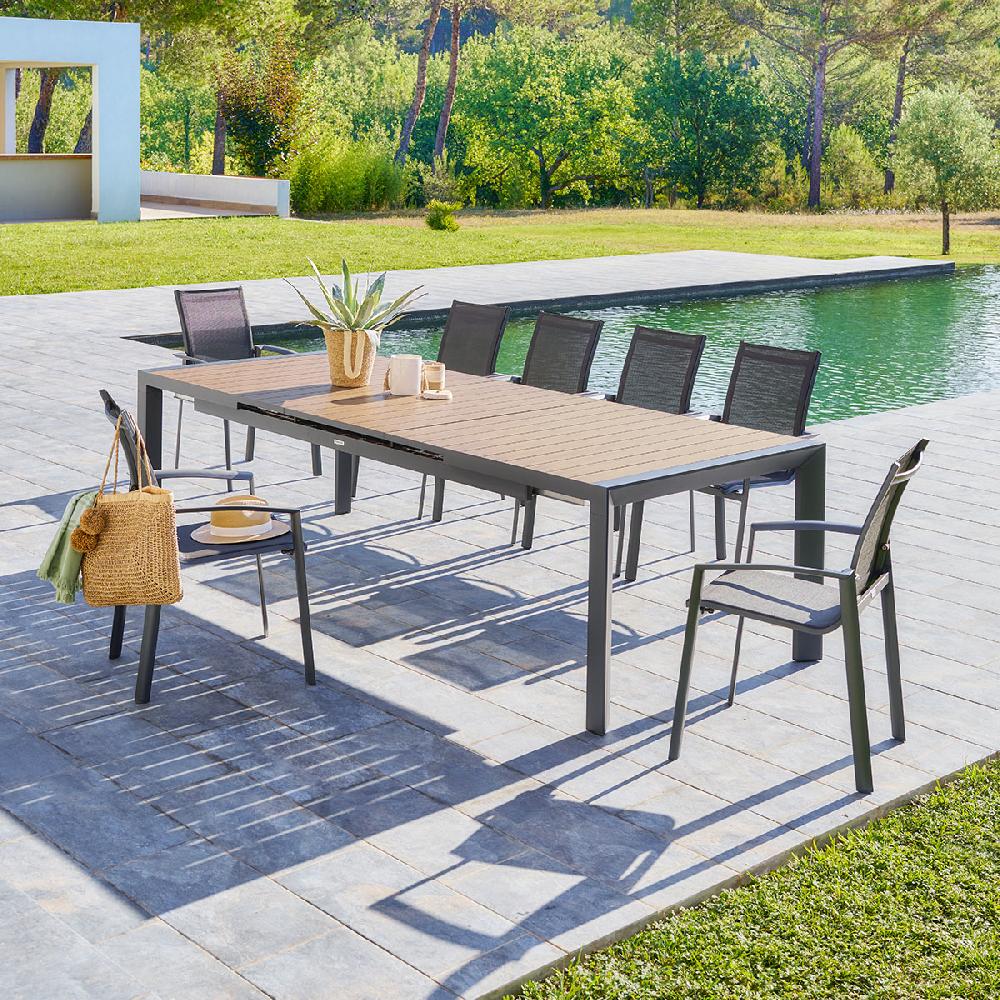 Hesperide Ensemble Table De Jardin Extensible ÉVASION + 10 Fauteuils Empilables AXANT Graphite