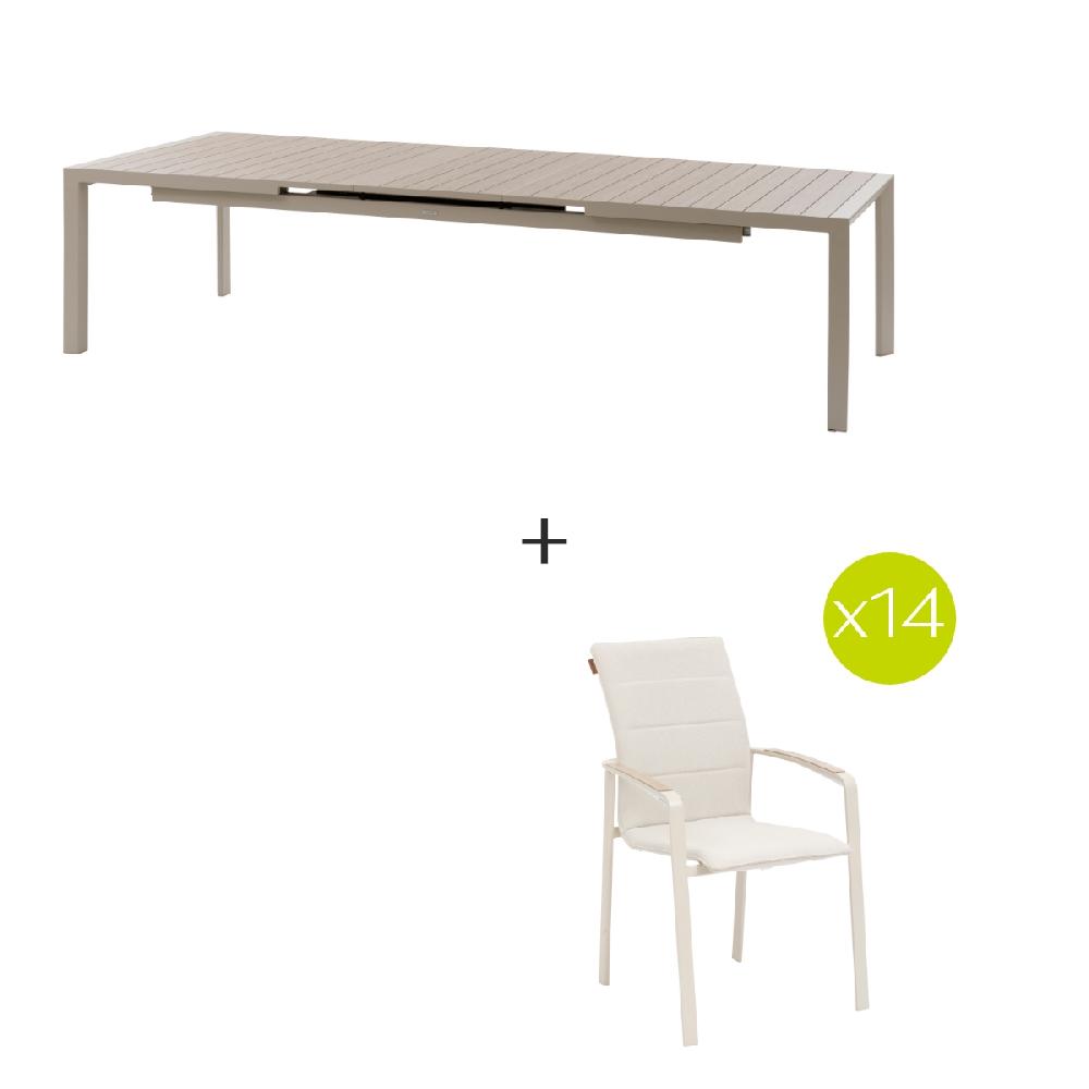 Hesperide Ensemble Table De Jardin Extensible ÉVASION + 14 Fauteuils Empilables DIESE Argile