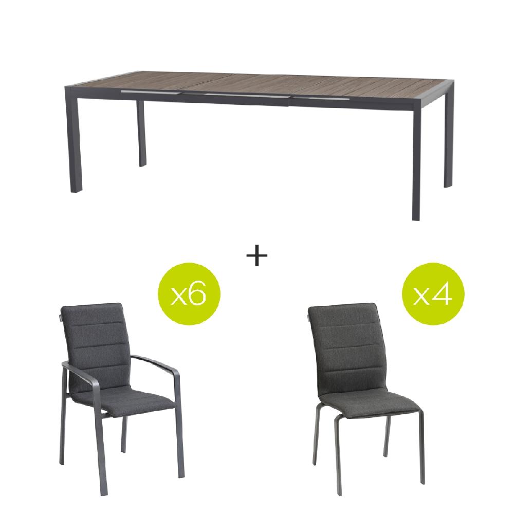hesperide Ensemble table de jardin extensible ÉVASION + 6 fauteuils et 4 chaises DIÈSE Graphite