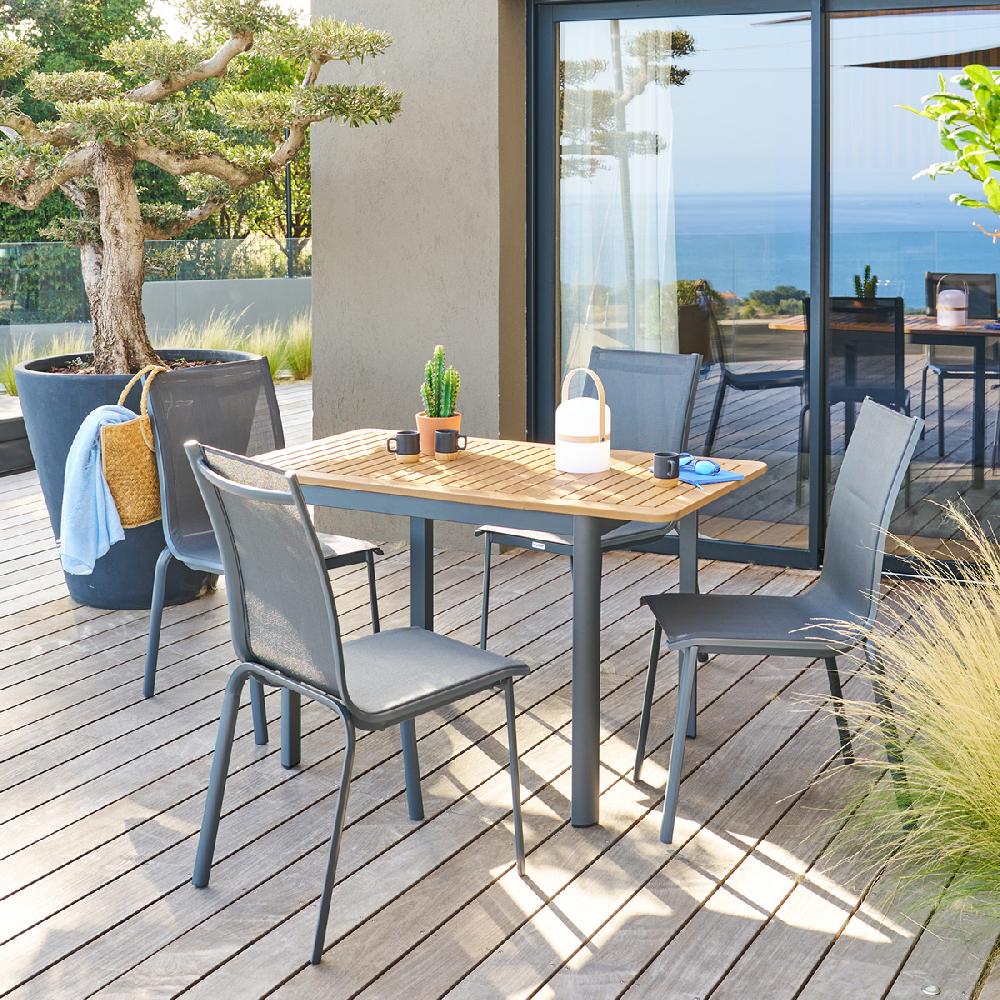 Hesperide Ensemble Table De Jardin Extensible FOLYA + 4 Chaises AXANT Graphite