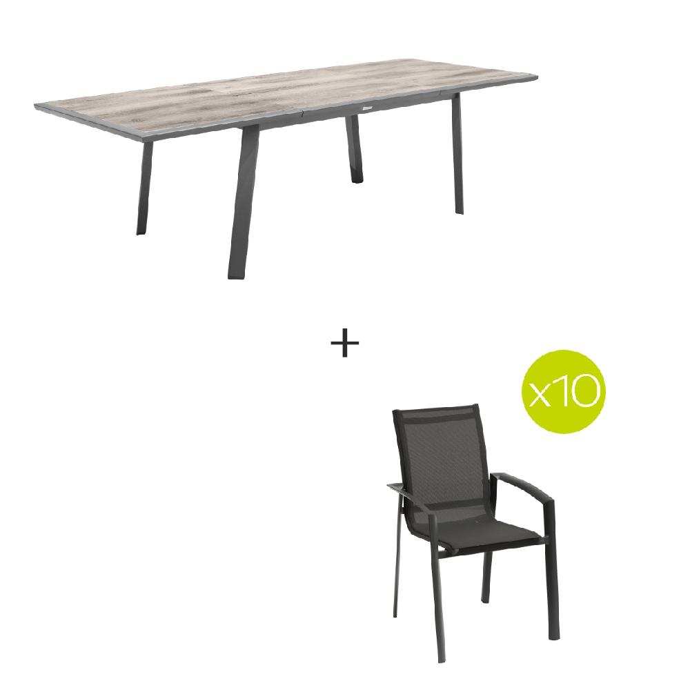 Hesperide Ensemble Table De Jardin Extensible PAVANE + 10 Fauteuils AXANT Graphite