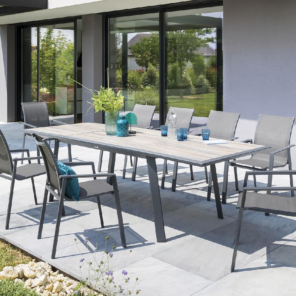 Hesperide Ensemble Table De Jardin Extensible PAVANE + 10 Fauteuils AXANT Graphite
