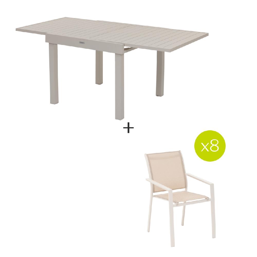 Hesperide Ensemble Table De Jardin Extensible PIAZZA + 8 Chaises ESSENTIA Argile