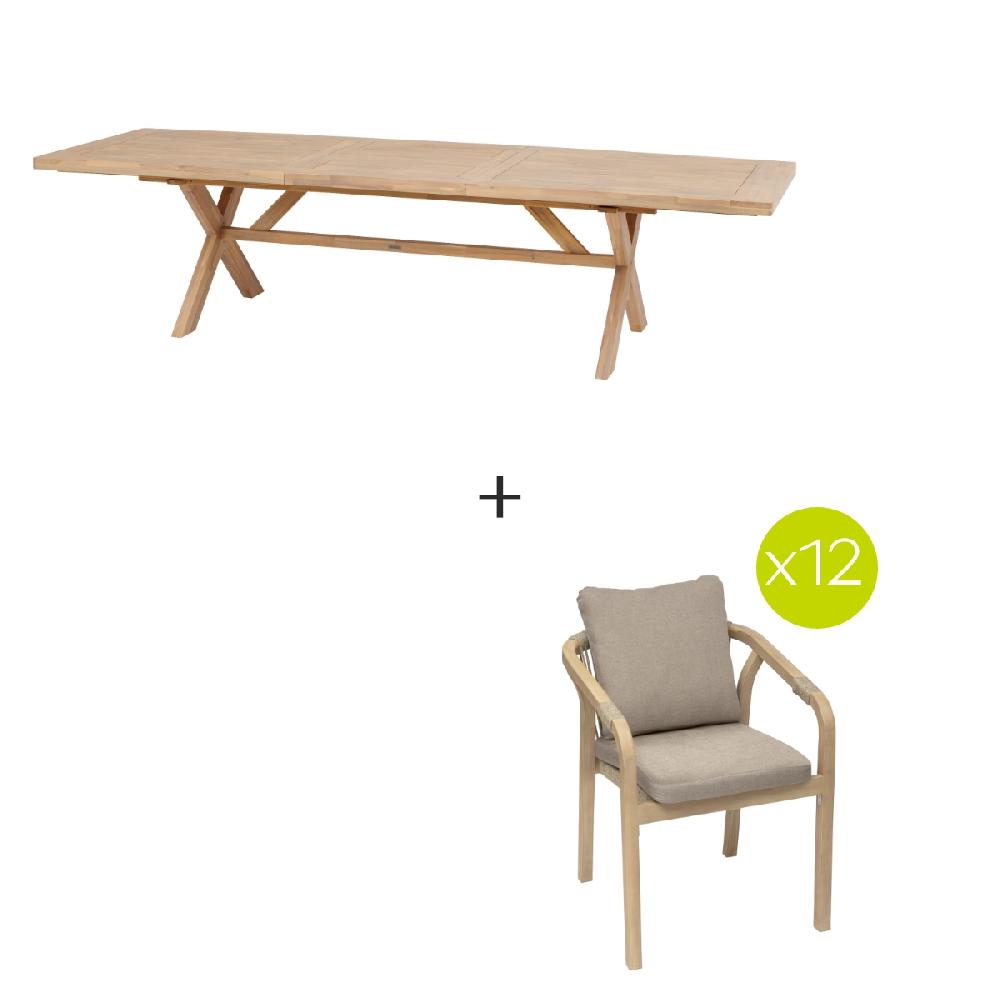 Hesperide Ensemble Table De Jardin Extensible XENIA + 12 Fauteuils Empilables PAPOUASIE Acacia
