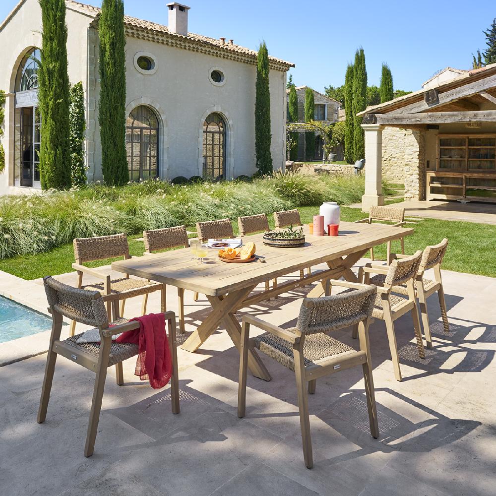 Hesperide Ensemble Table De Jardin Extensible XENIA + 12 Fauteuils Empilables TEMEIRA Acacia