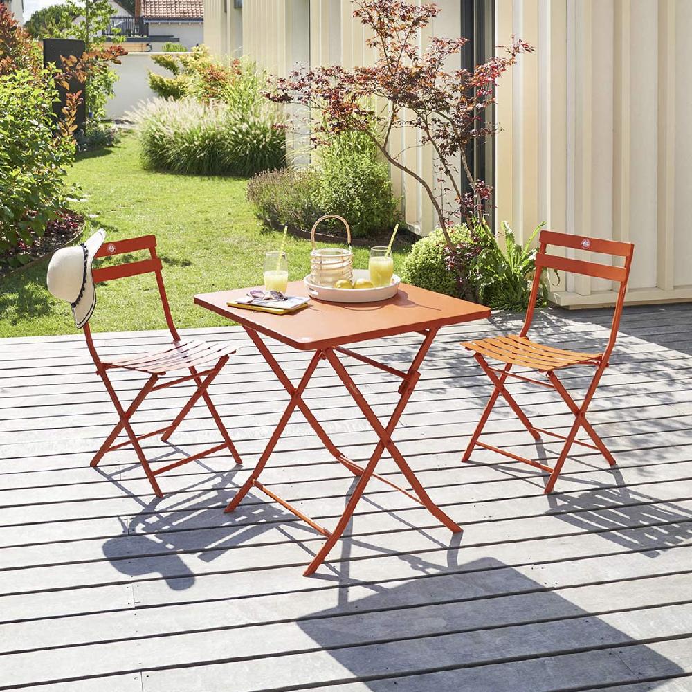 hesperide Ensemble table de jardin GREENSBORO + 1 lot de 2 chaises Roland-Garros Terre Battue