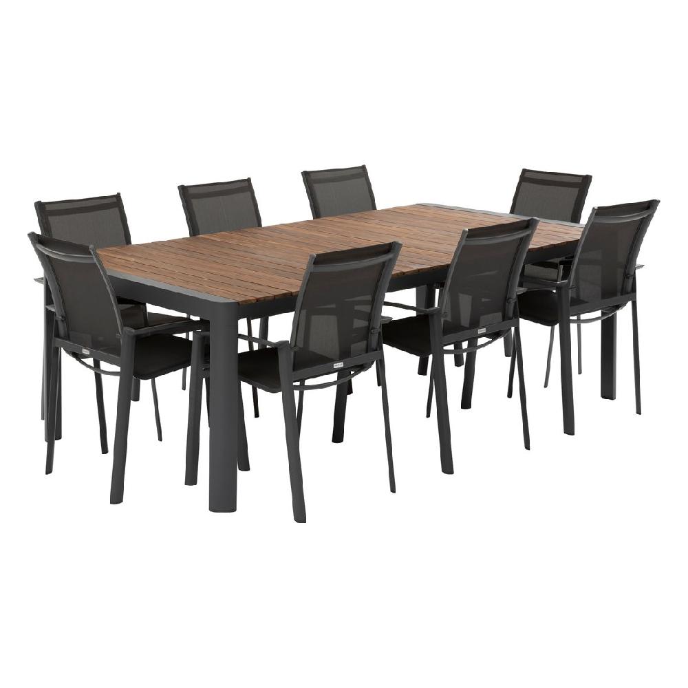 hesperide Ensemble table de jardin PARADIZE Graphite & Acacia + 8 fauteuils empilables AXANT