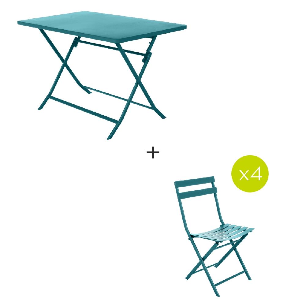 Hesperide Ensemble Table De Jardin Pliante Rectangulaire + 4 Chaises GREENSBORO Bleu Canard