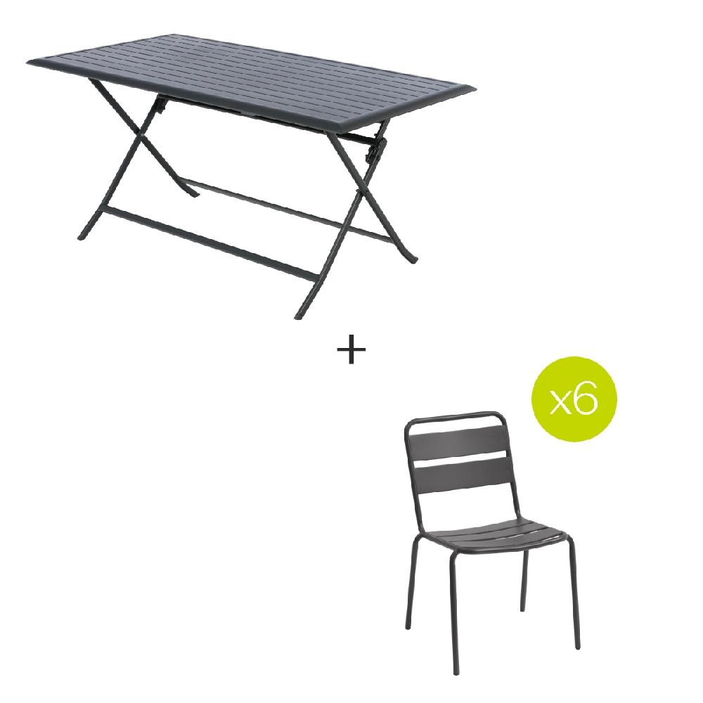 hesperide Ensemble table de jardin pliante rectangulaire AZUA + 6 chaises PHUKET Graphite