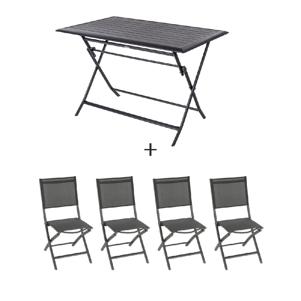Hesperide Ensemble Table De Jardin Pliante Rectangulaire AZUA + 4 Chaises ESSENTIA Graphite