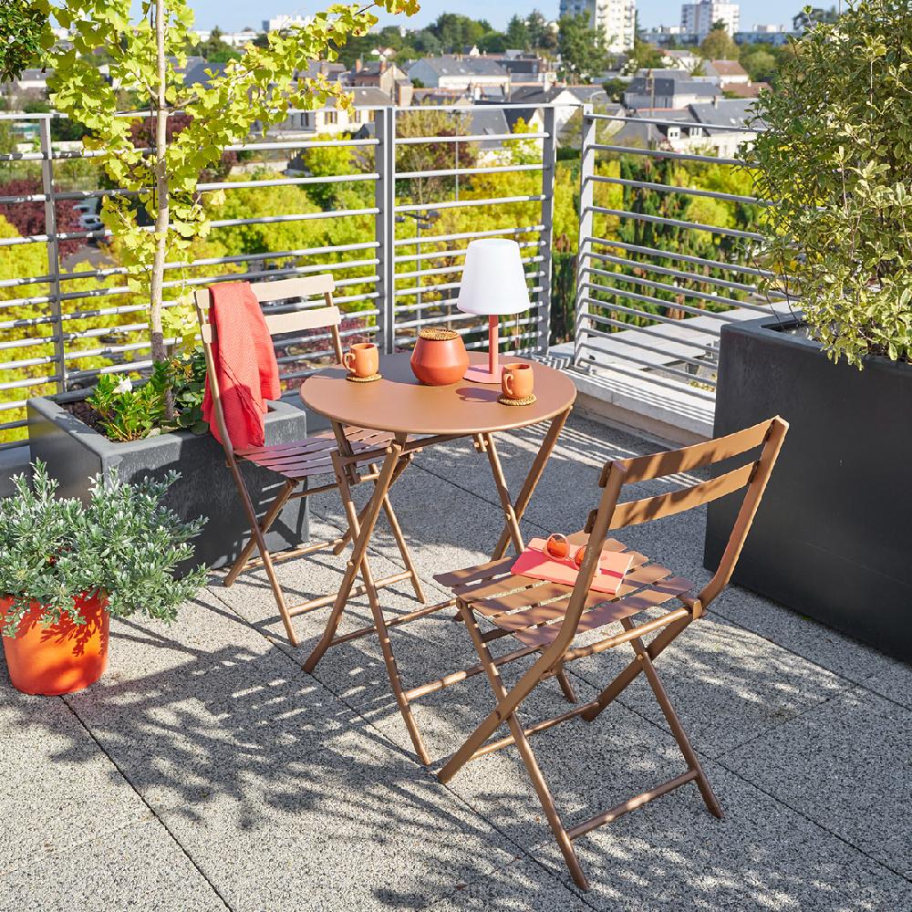hesperide Ensemble table de jardin pliante ronde + 2 chaises GREENSBORO Bronze