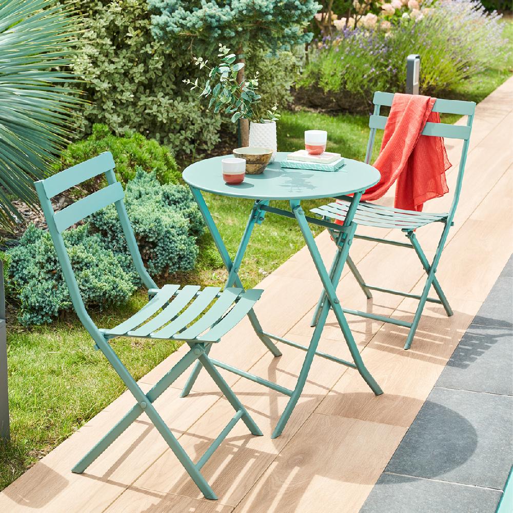 hesperide Ensemble table de jardin pliante ronde + 2 chaises GREENSBORO Vert jade