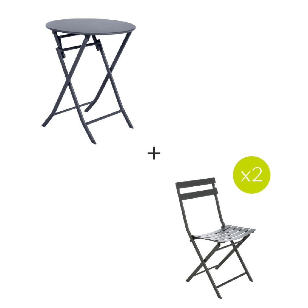 Hesperide Ensemble Table De Jardin Pliante Ronde + 2 Chaises GREENSBORO Graphite