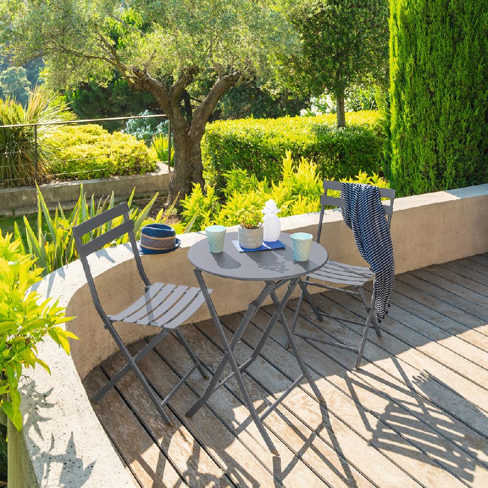hesperide Ensemble table de jardin pliante ronde + 2 chaises GREENSBORO Gris quartz