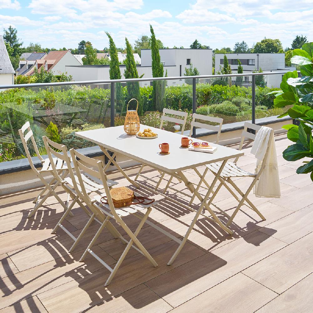 hesperide Ensemble table de jardin rectangle + 6 chaises empilables GREENSBORO Argile