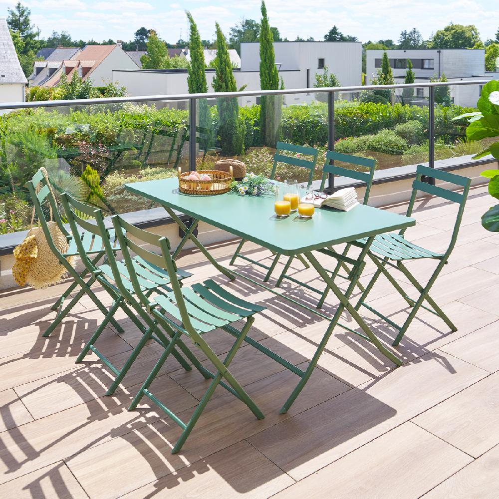 hesperide Ensemble table de jardin rectangle + 6 chaises empilables GREENSBORO Vert Olive