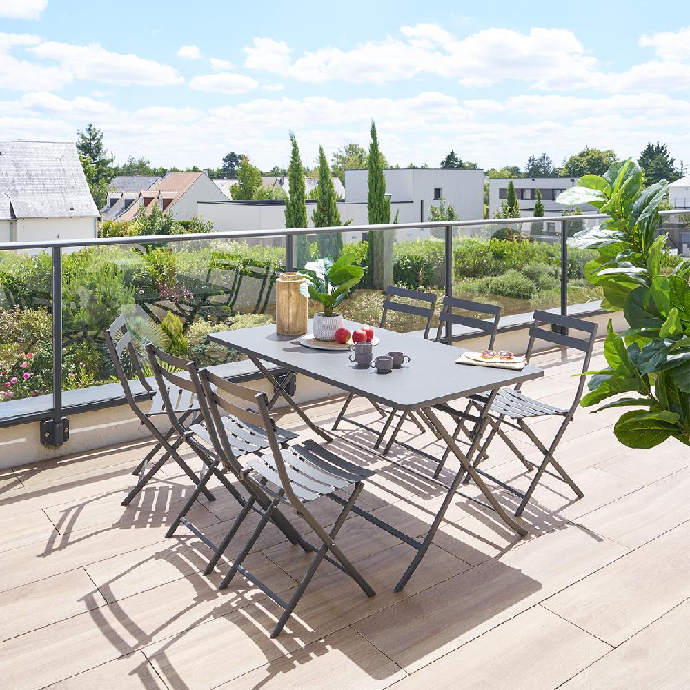 hesperide Ensemble table de jardin rectangle + 6 chaises empilables GREENSBORO Graphite