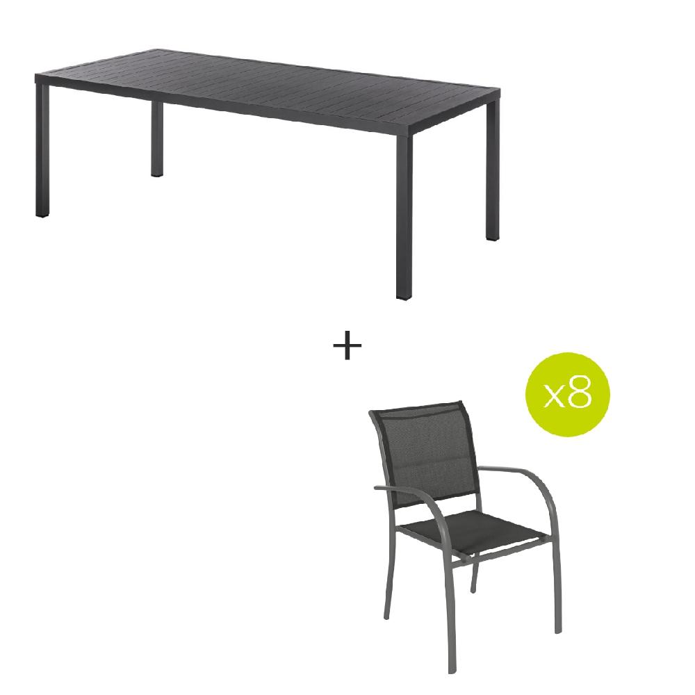 hesperide Ensemble table de jardin rectangulaire + 8 fauteuils empilables PIAZZA Graphite