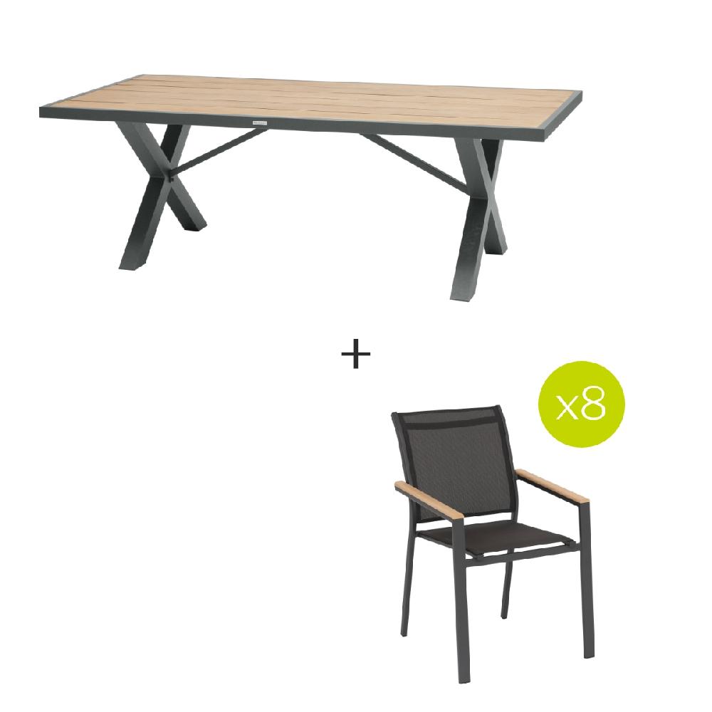 Hesperide Ensemble Table De Jardin Rectangulaire EMPERIA + 8 Fauteuils ESSENTIA Graphite