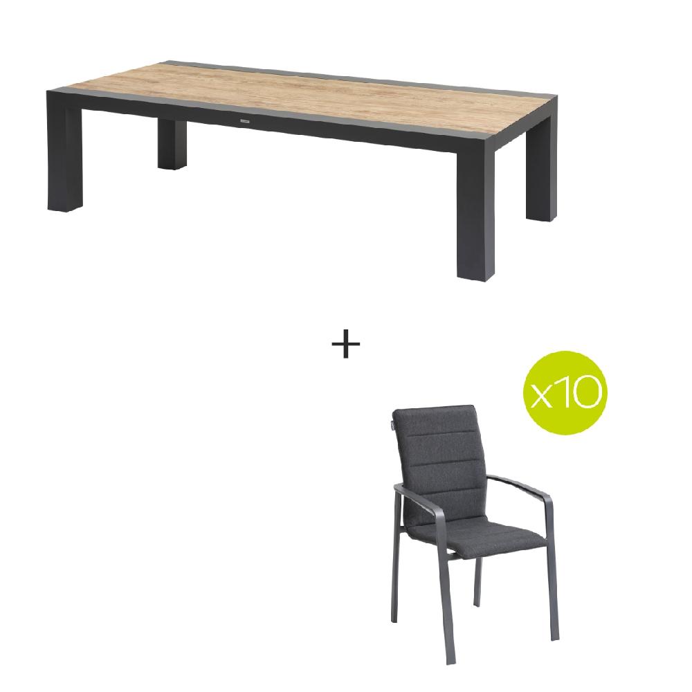 Hesperide Ensemble Table De Jardin Rectangulaire MARBELLIA + 10 Fauteuils DIÈSE Graphite