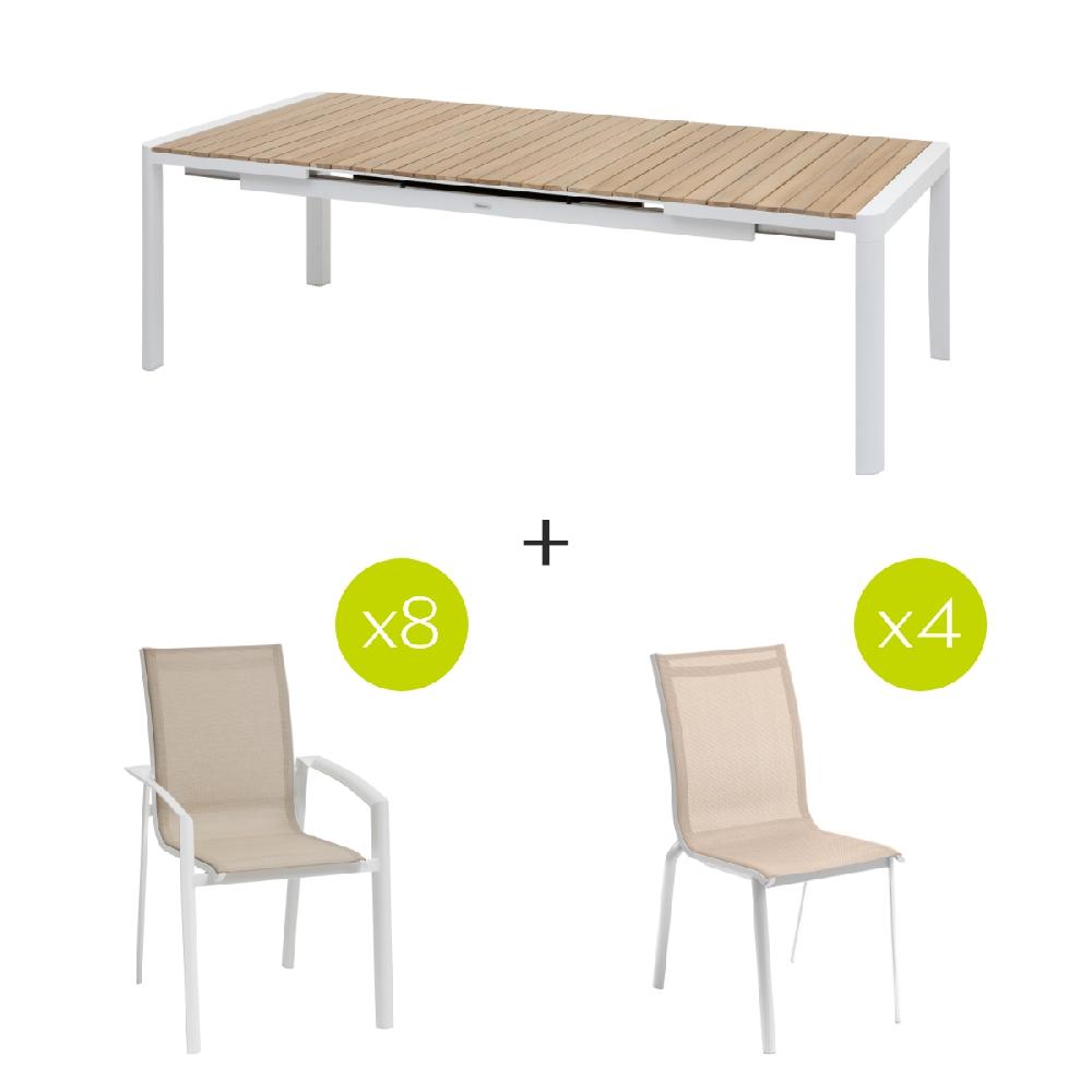 Hesperide Ensemble Table De Jardin Rectangulaire PARADIZE + 8 Fauteuils Et 4 Chaises AXANT Blanc
