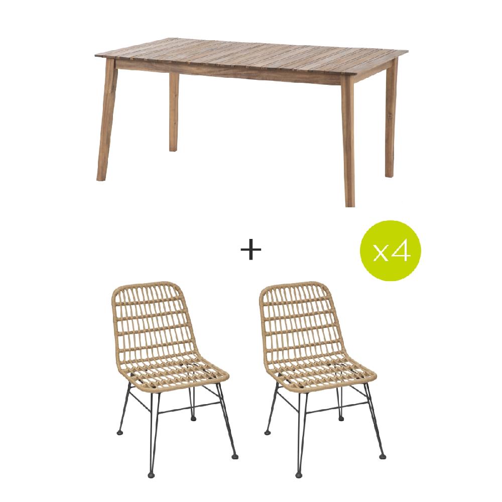 Hesperide Ensemble Table De Jardin Rectangulaire TIWI Acacia + 8 Chaises LAMBADA