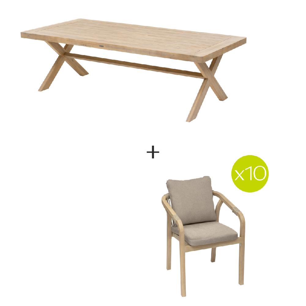 Hesperide Ensemble Table De Jardin Rectangulaire XENIA + 10 Fauteuils PAPOUASIE Acacia